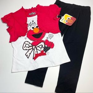 NWT Elmo Mock Two For Top With Screen Print, Black Leggings Size 4T